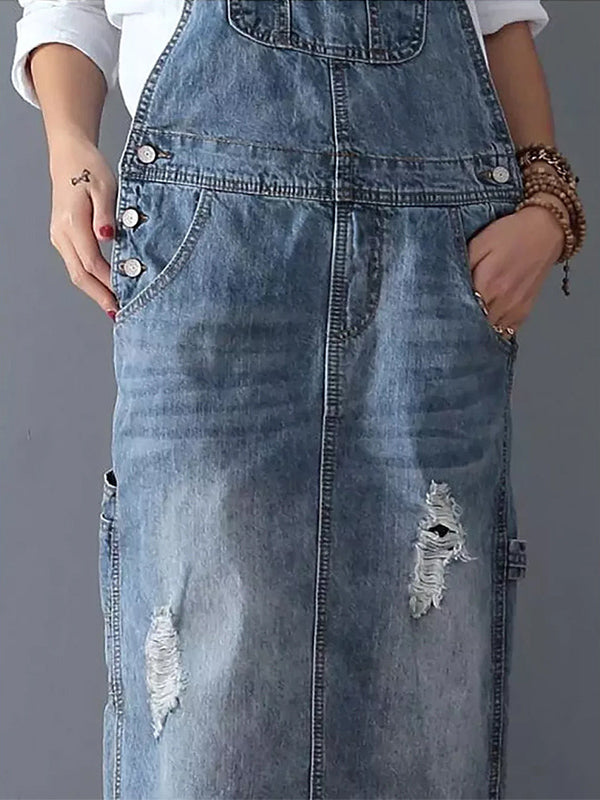 Kvinders Denim Latzkjole Casual 6