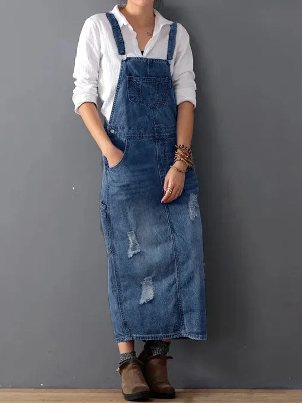 Kvinders Denim Latzkjole Casual 8