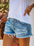 Kvinders Denim Shorts Ripped Fringed Mid Waist Polyester 1