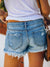 Kvinders Denim Shorts Ripped Fringed Mid Waist Polyester 3