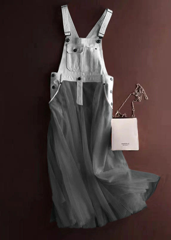Kvinders Denim Strap Dress med Tulle Patchwork 5