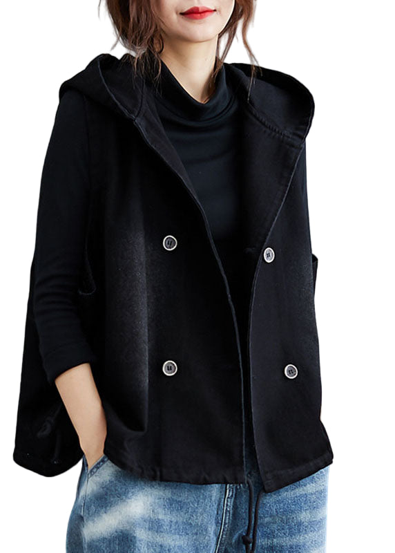 Kvinders Denim Trench Vest med Hætte og Knapper 0