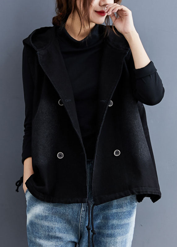 Kvinders Denim Trench Vest med Hætte og Knapper 1