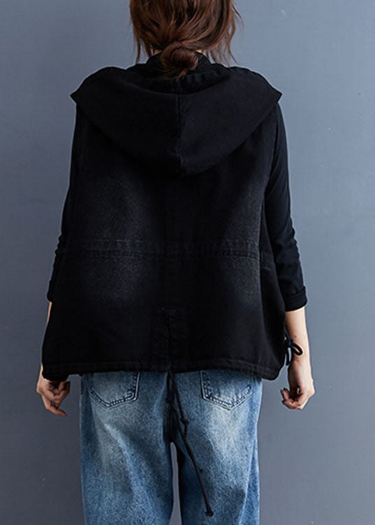 Kvinders Denim Trench Vest med Hætte og Knapper 3