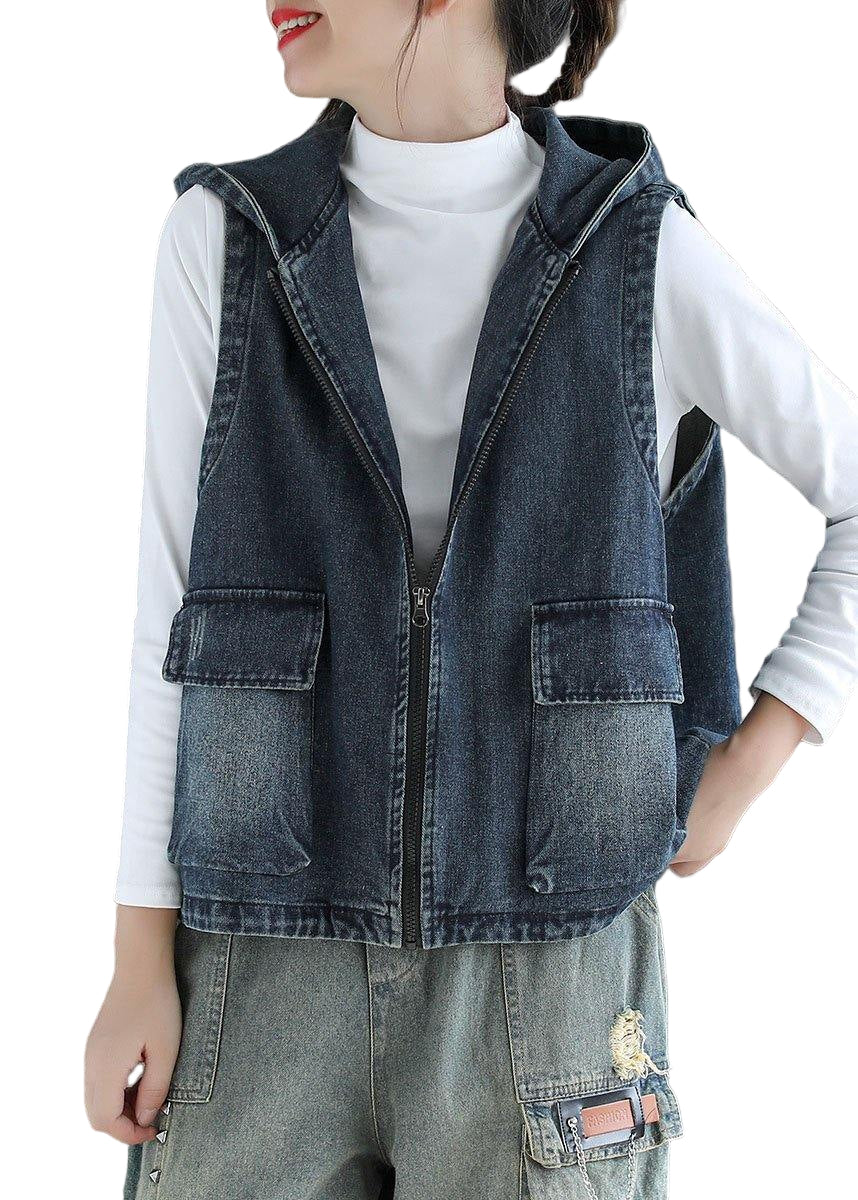 Kvinders Denim Veste med Lynlås og Lommer 0