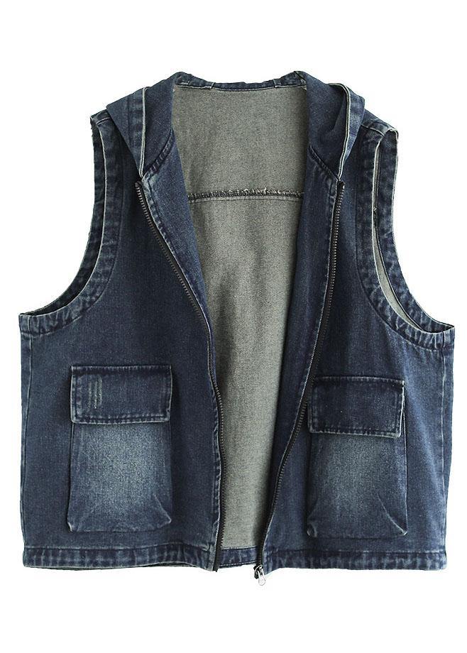 Kvinders Denim Veste med Lynlås og Lommer 4