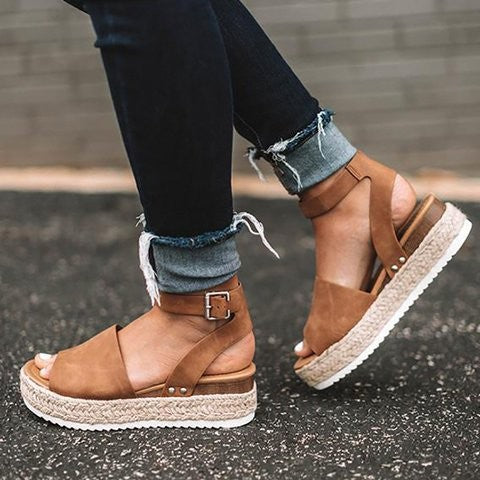 Kvinders Flatform Sandaler med Ankelrem 1