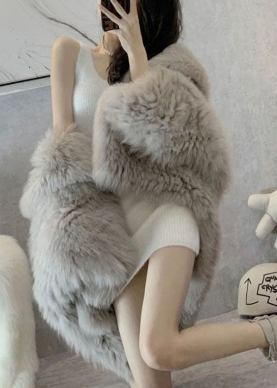 Kvinders Fluffy Jakke med Hætte i Lys Grå 3