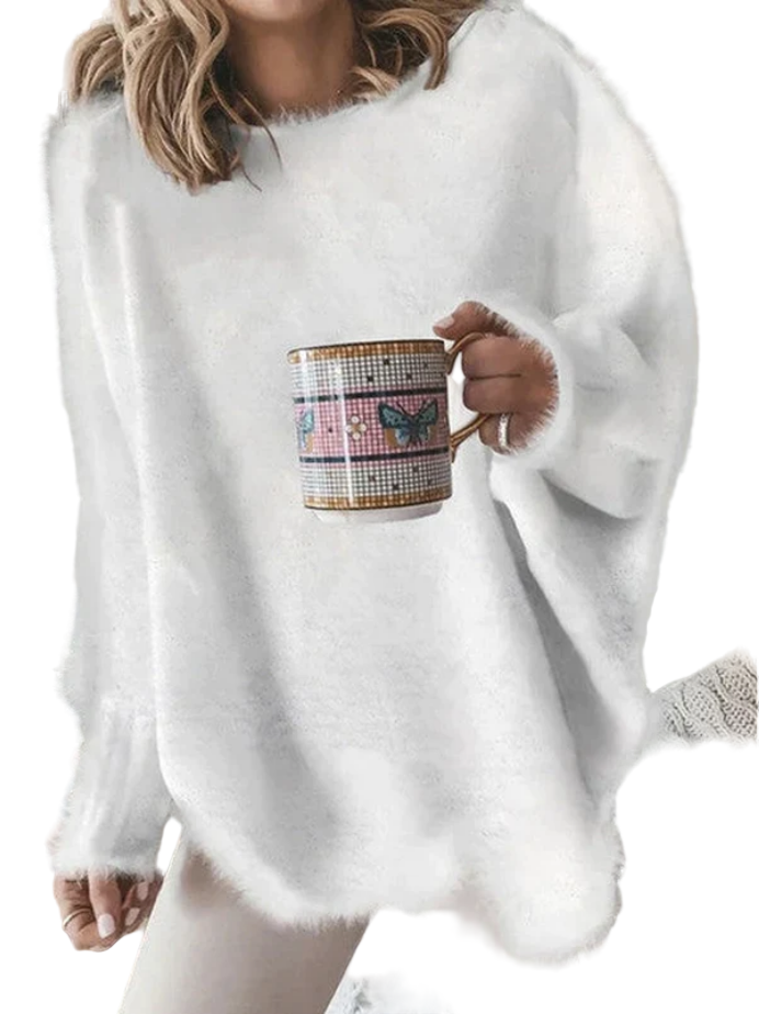 Kvinders Fluffy Sweater med Lange Ærmer og Løs Pasform 0