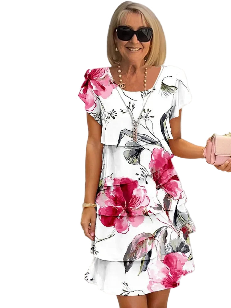Kvinders Gelaagde Blomsterkjole Lette Lag 0