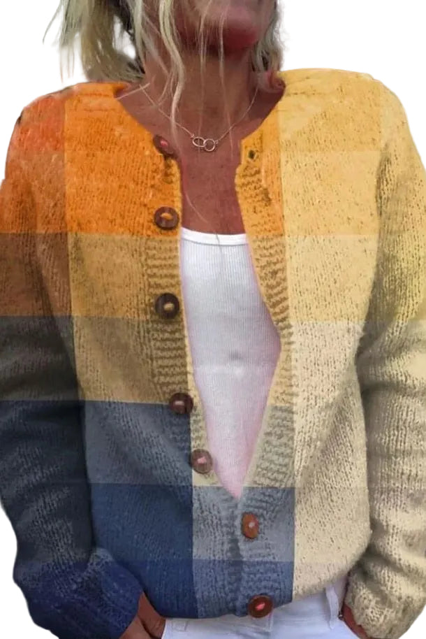 Kvinders Geometrisk Cardigan Farveblokeret Design 0