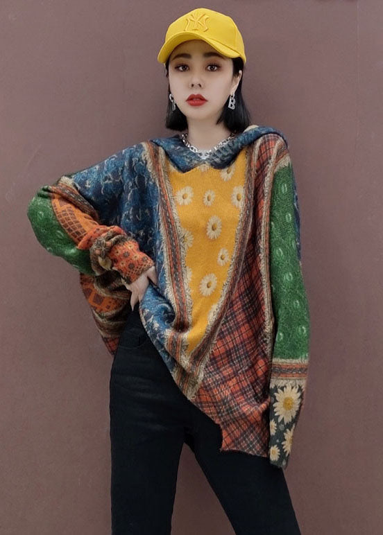 Kvinders Hættetrøje Strikket Sweater med Print 1