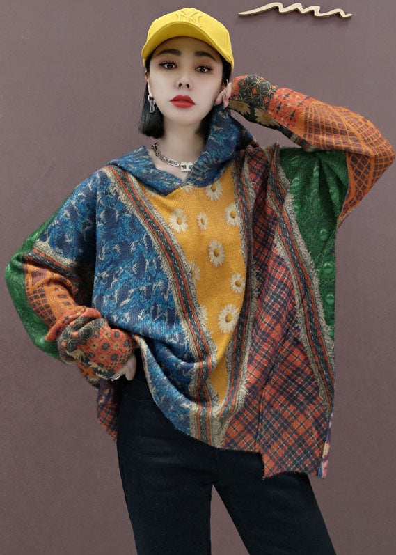 Kvinders Hættetrøje Strikket Sweater med Print 2