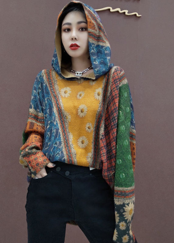 Kvinders Hættetrøje Strikket Sweater med Print 3
