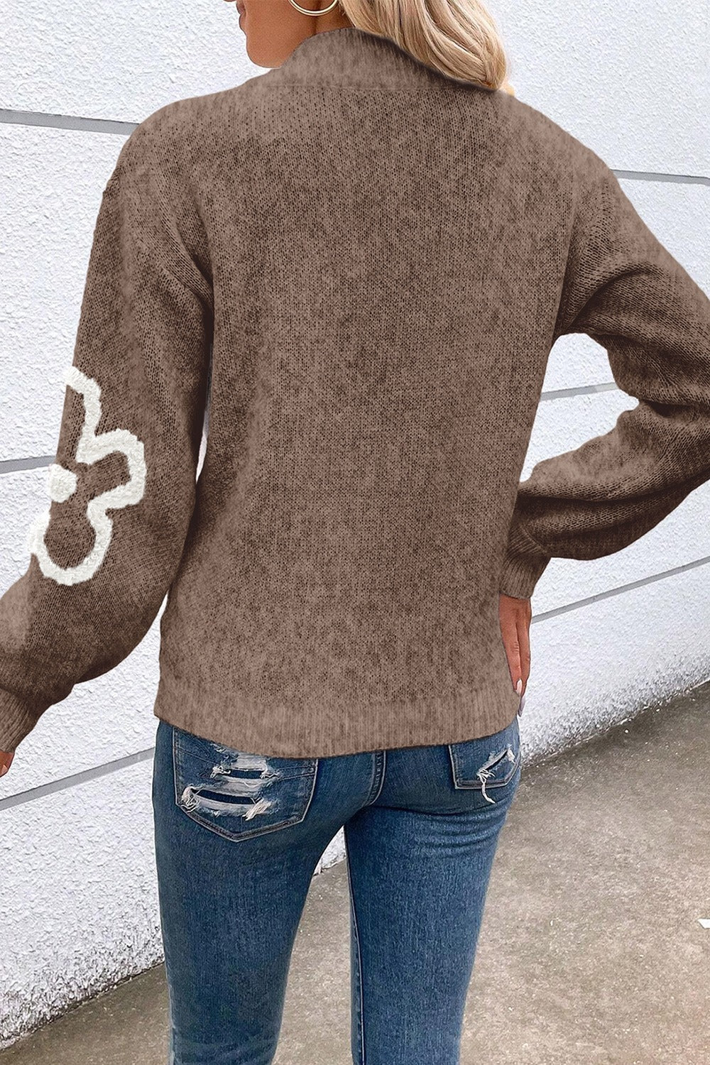 Kvinders Half Zip Sweater Blomstret Viskose Polyester Polyamid 5