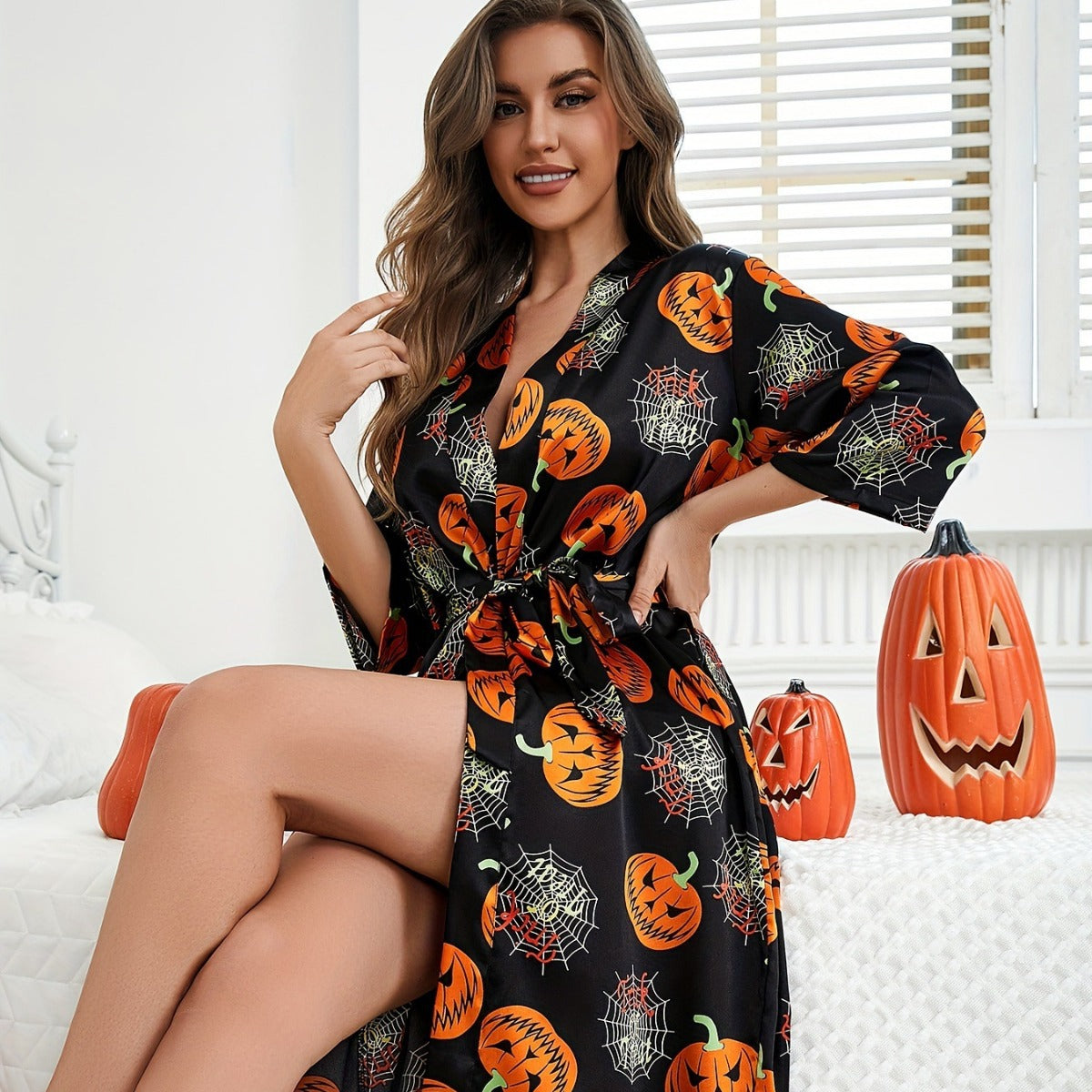 Kvinders Halloween Kostume Grusom Kjole med Græskar Mønster 1