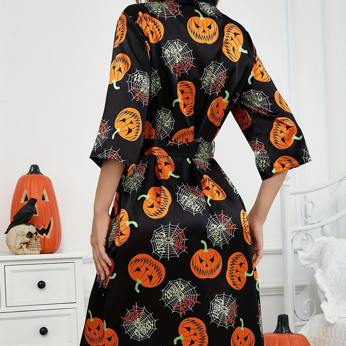 Kvinders Halloween Kostume Grusom Kjole med Græskar Mønster 3