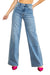 Kvinders Høj Talje Bred Ben Jeans Perle Studs Medium Stone 0
