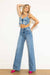 Kvinders Høj Talje Bred Ben Jeans Perle Studs Medium Stone 3