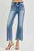 Kvinders Høj Talje Crop Straight Jeans med Distressed Kant 1
