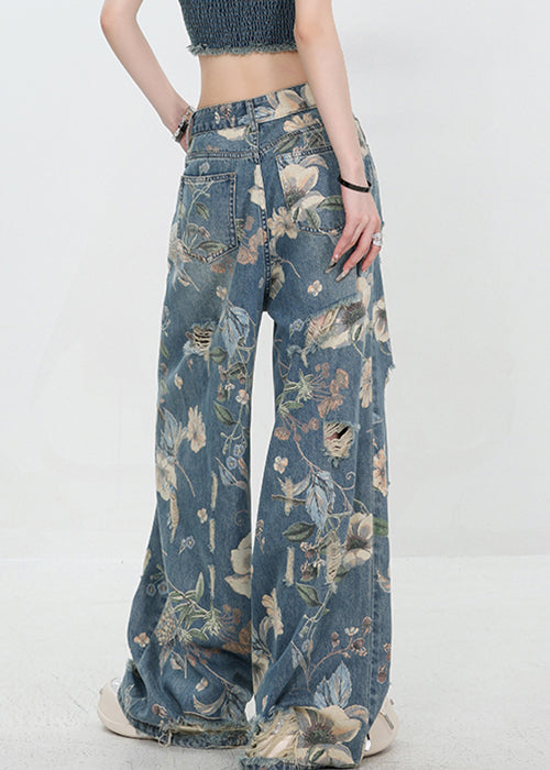 Kvinders Høj Talje Denim Bukser med Unik Print 4