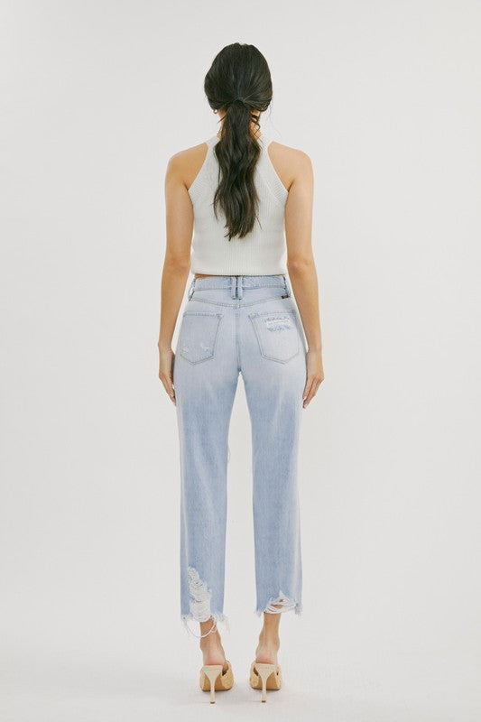 Kvinders Høj Talje Distressed Jeans Lys Denim 2