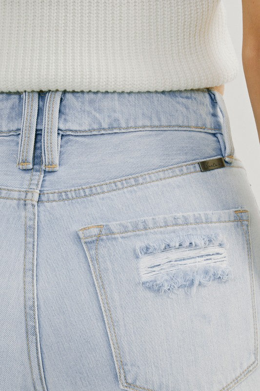 Kvinders Høj Talje Distressed Jeans Lys Denim 3