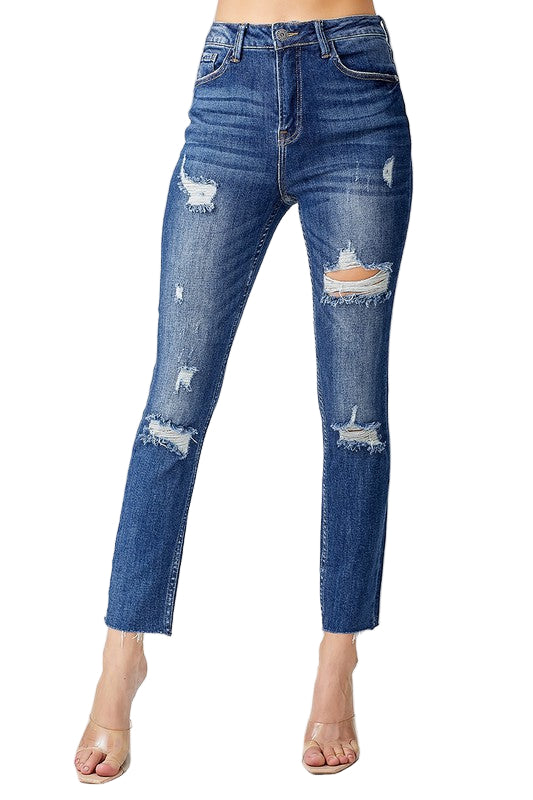Kvinders Høj Talje Distressed Skinny Jeans 0