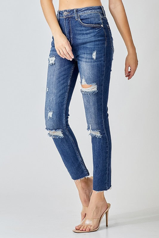 Kvinders Høj Talje Distressed Skinny Jeans 1