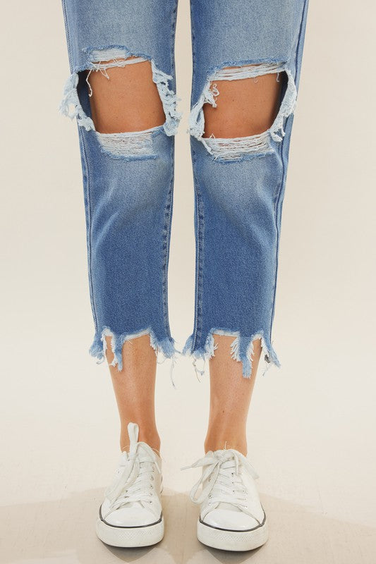 Kvinders Høj Talje Mom Fit Denim Jeans 4
