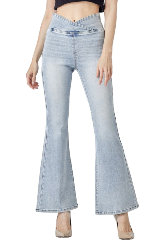 Kvinders Høj Talje Pull On Flair Jeans Denim 0