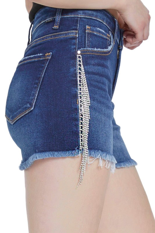 Kvinders Høj Talje Rhinestone Frynse Shorts 0