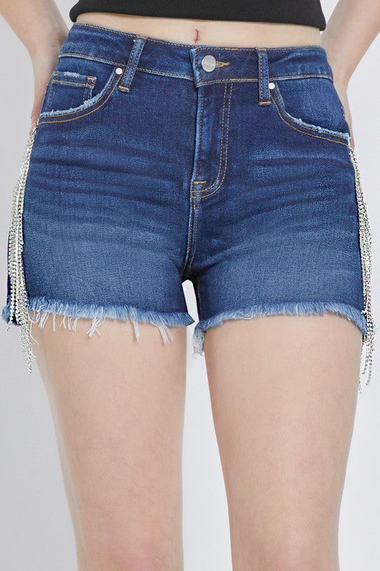 Kvinders Høj Talje Rhinestone Frynse Shorts 1