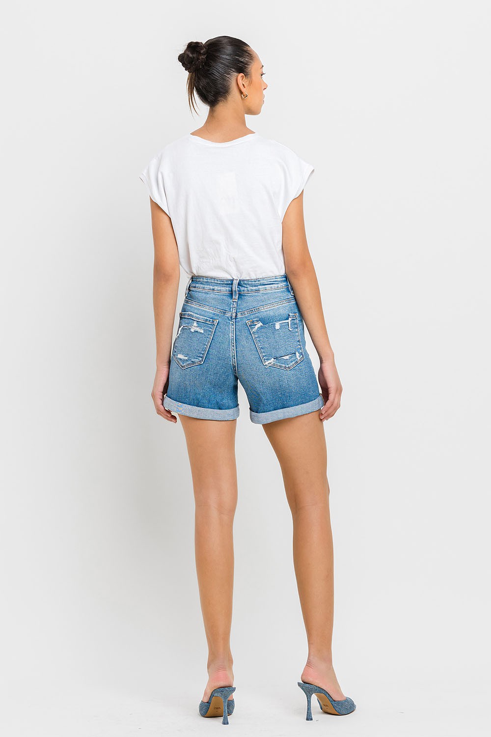 Kvinders Høj Talje Rulle Cuff Shorts Denim 2