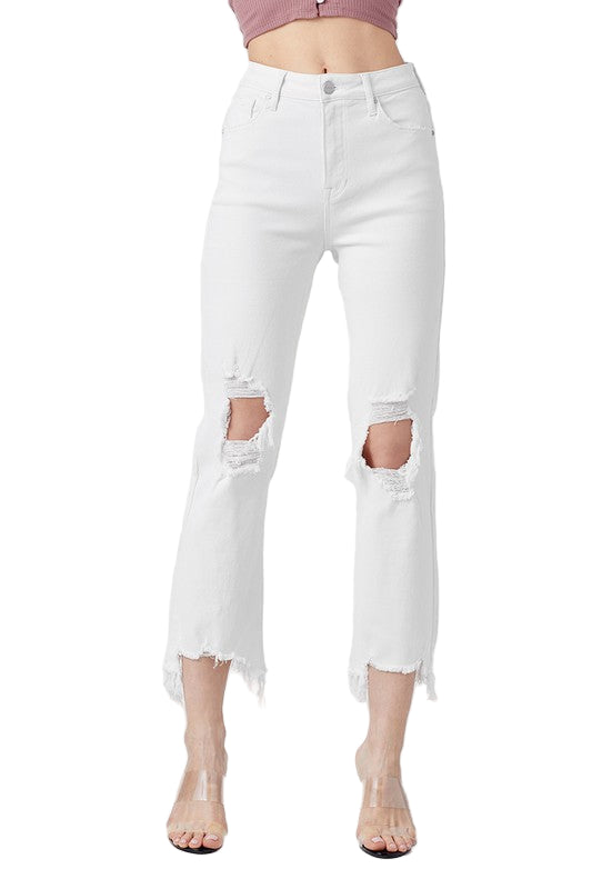 Kvinders Høj Talje Straight Crop Jeans 0