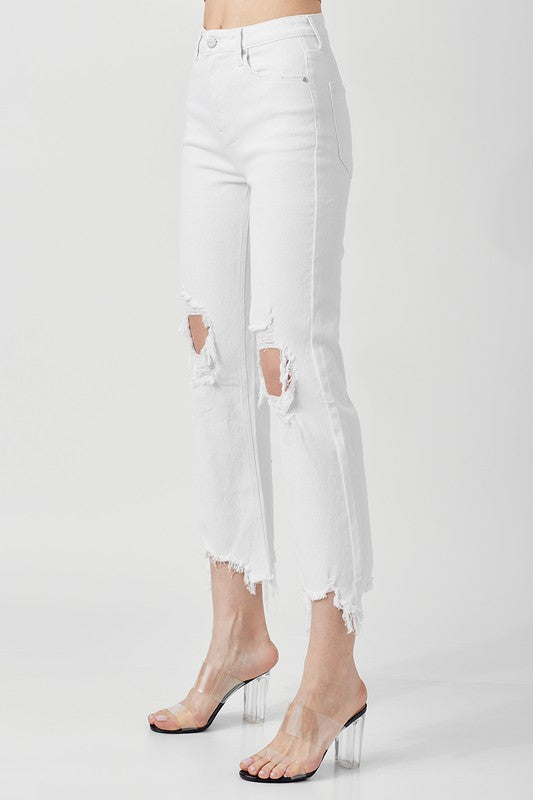 Kvinders Høj Talje Straight Crop Jeans 1