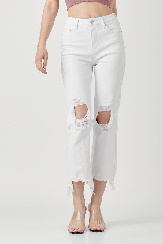Kvinders Høj Talje Straight Crop Jeans 2