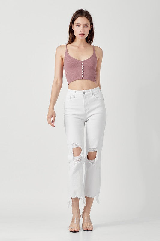 Kvinders Høj Talje Straight Crop Jeans 4