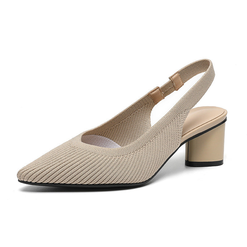 Kvinders Højhælede Sko Slingback Blød Strikket Struktur 11
