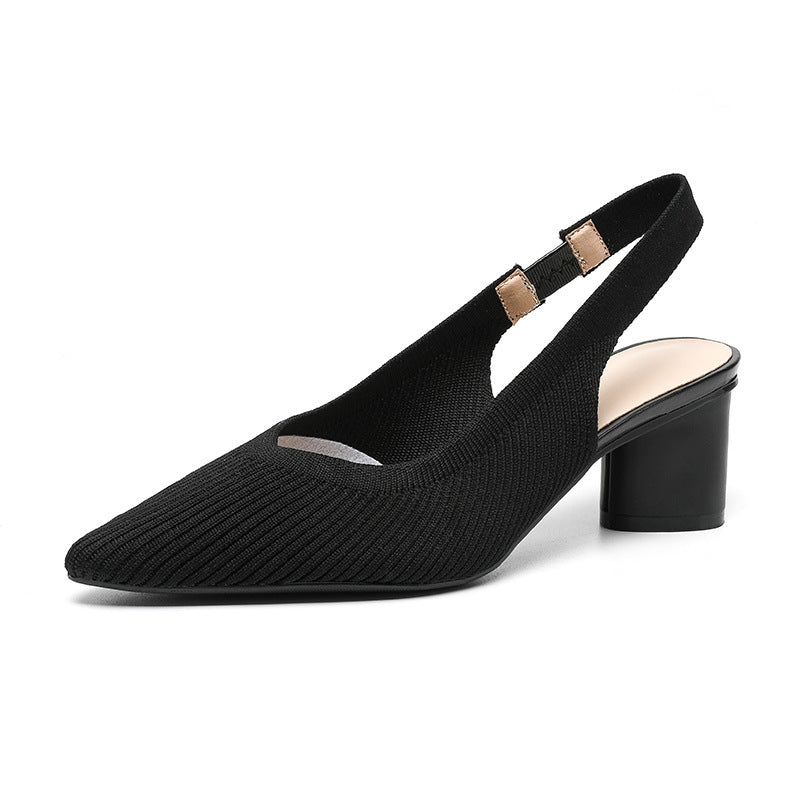 Kvinders Højhælede Sko Slingback Blød Strikket Struktur 4
