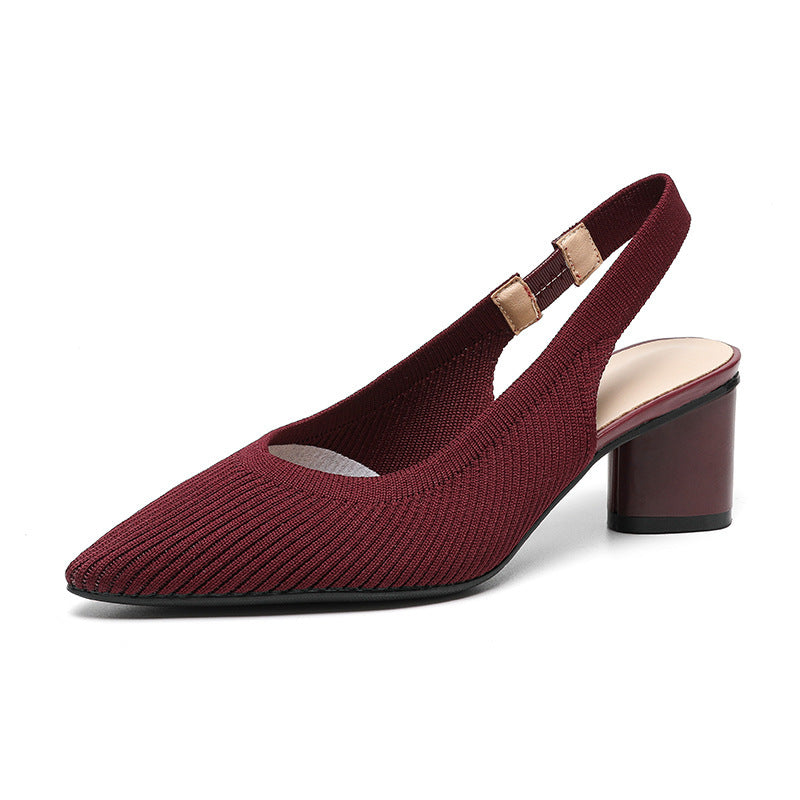 Kvinders Højhælede Sko Slingback Blød Strikket Struktur 9