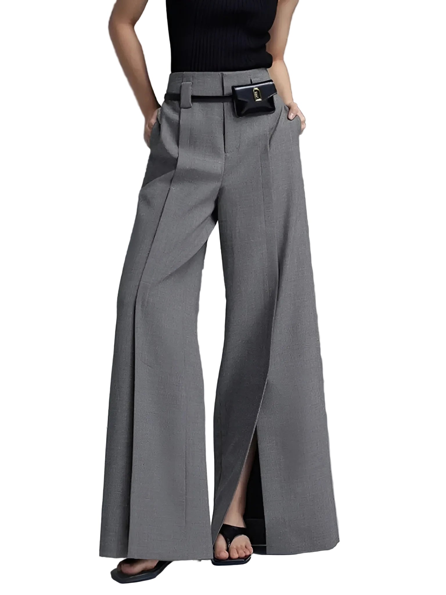 Kvinders Højtaljede Bukser med Split-Front 0