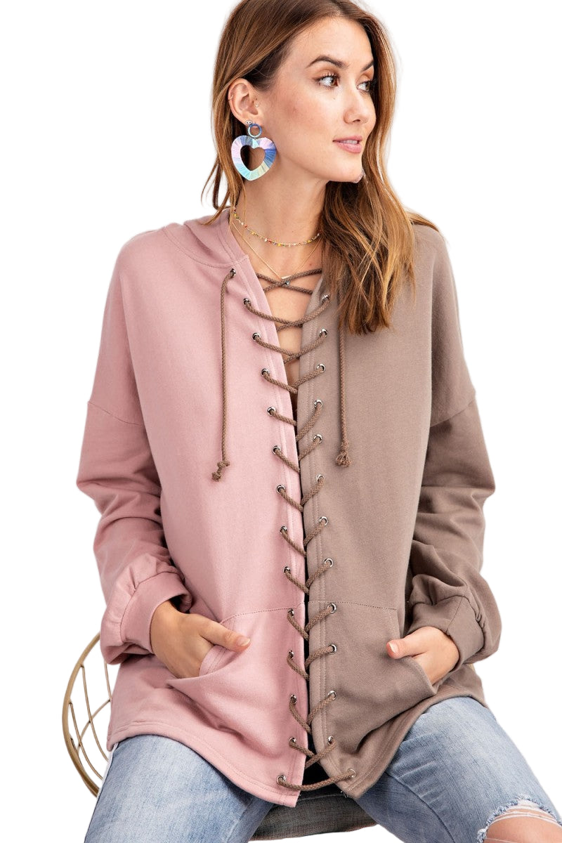 Kvinders Hoodie Farveblok Terry Strik 0
