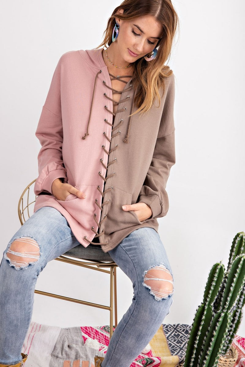 Kvinders Hoodie Farveblok Terry Strik 2