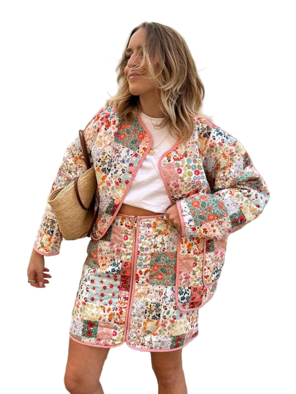 Kvinders Jakke Rund Hals Blomsterprint Polyester 0