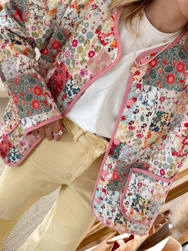 Kvinders Jakke Rund Hals Blomsterprint Polyester 2