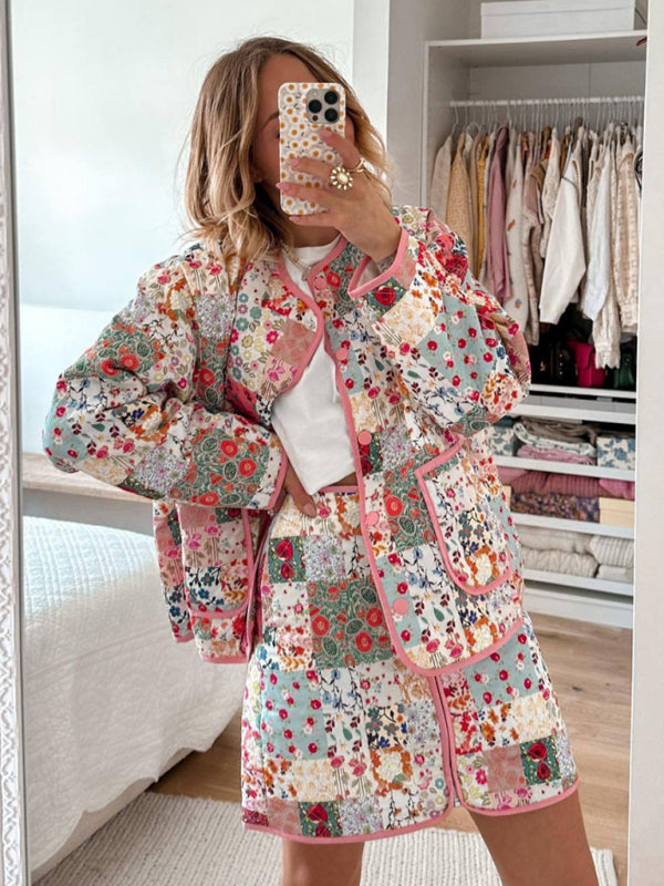 Kvinders Jakke Rund Hals Blomsterprint Polyester 3