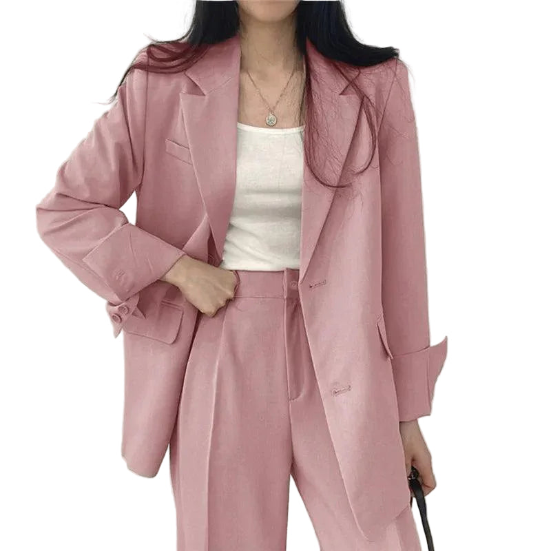 Kvinders Jakkesæt med Oversize Blazer og Højtaljede Bukser 0