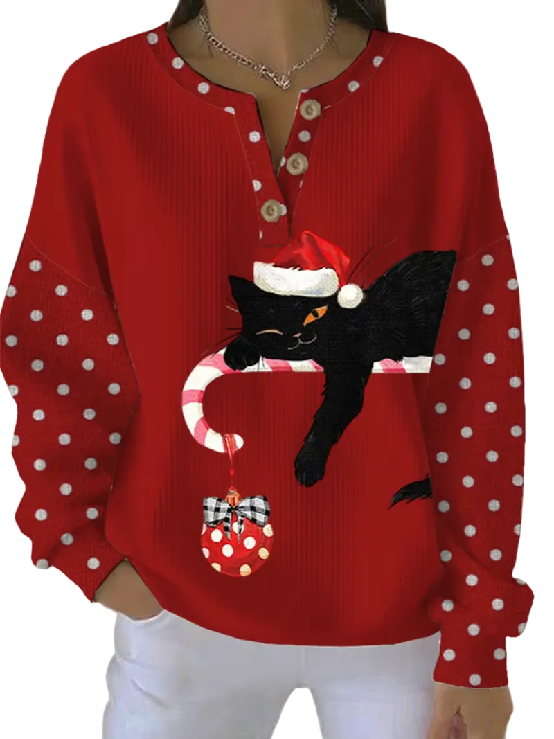 Kvinders Juletrøje med Kat Design 0