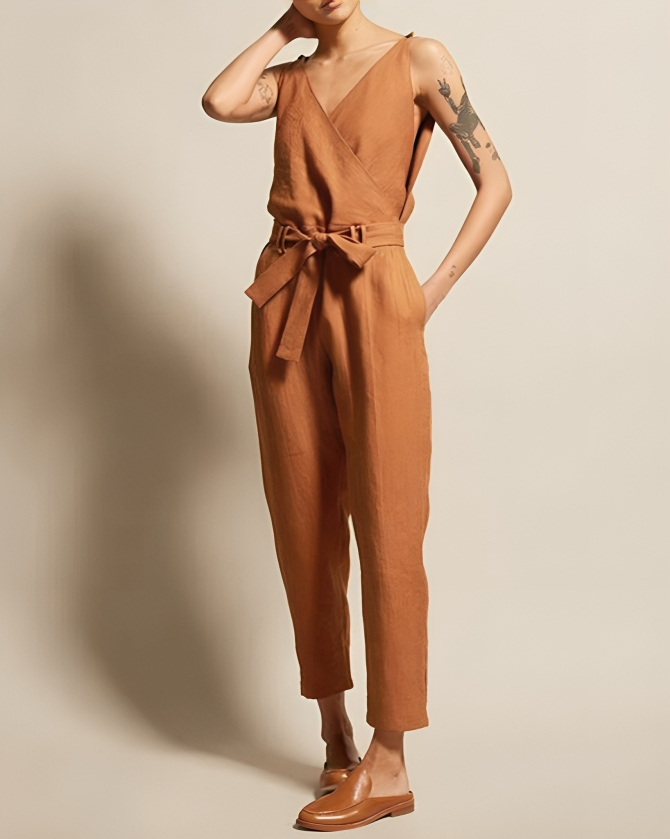 Kvinders Jumpsuit Løs Linnen Stilfuld 2